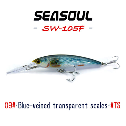 SEASOUL series long tongue plate Minnow SW-105F sea fishing Luya deep diving floating bait