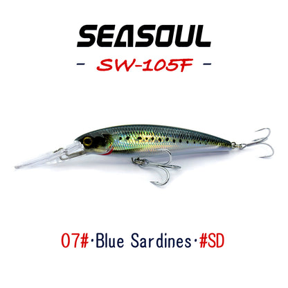 SEASOUL series long tongue plate Minnow SW-105F sea fishing Luya deep diving floating bait